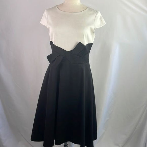 Paula Ka Black Ivory Bow Front Cap Sleeve