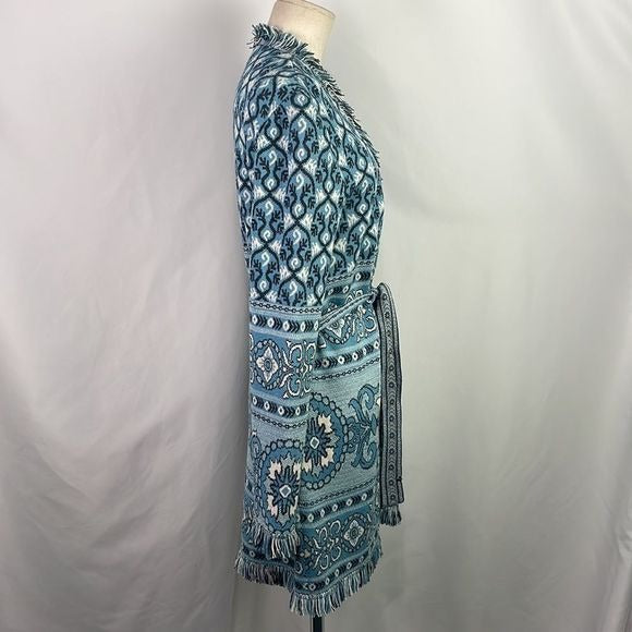St John Blue Print Long Cardigan With Belt
