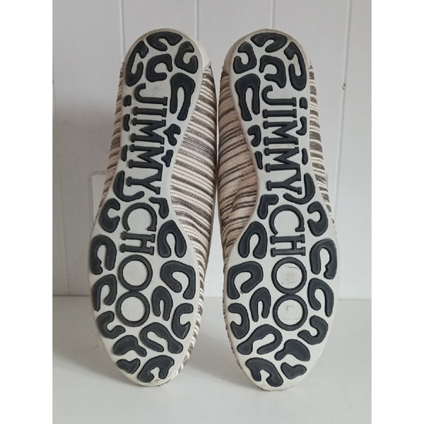JIMMY CHOO  BLK CR STRIPED BALLET FLATS.