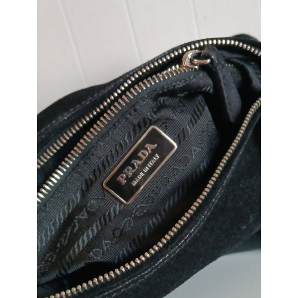 PRADA BLK SUEDE HOBO BAG.