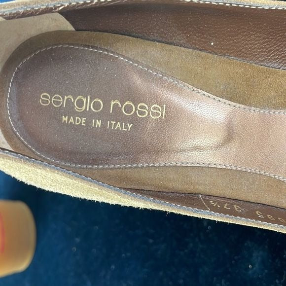 Sergio Rossi Tan Suede Peep Toe Platforms