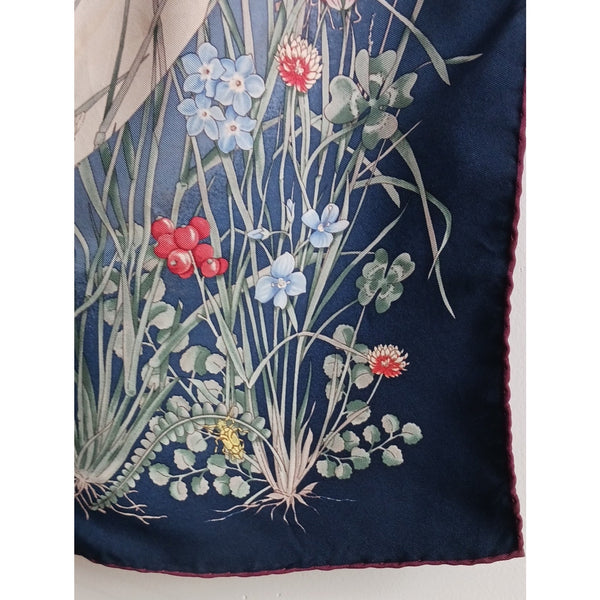 GUCCI VINTAGE FLORAL Insect Print Silk Scarf