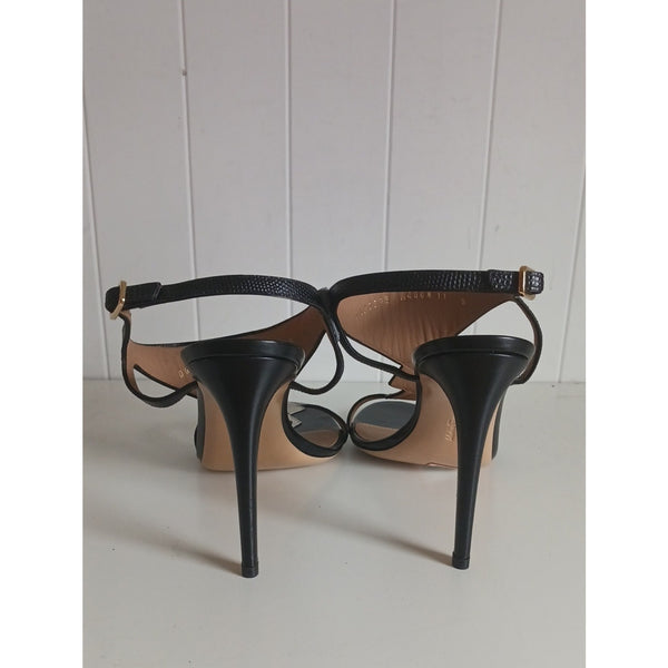SALVATORE FERRAGAMO NEW BLK W SNAKESQ ANKLE STRAP SANDALS