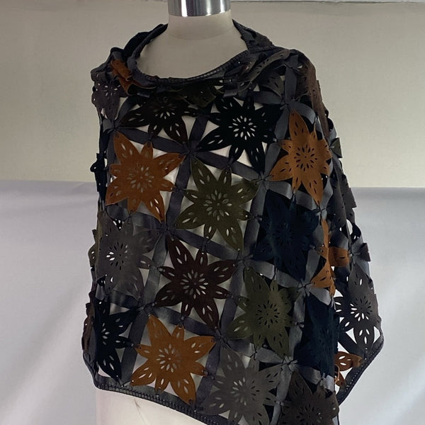 Suede and Leather Brown Multicolor Cut Out Shawl