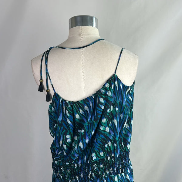 Tory Burch Blue Green Print Halter Maxi Dress