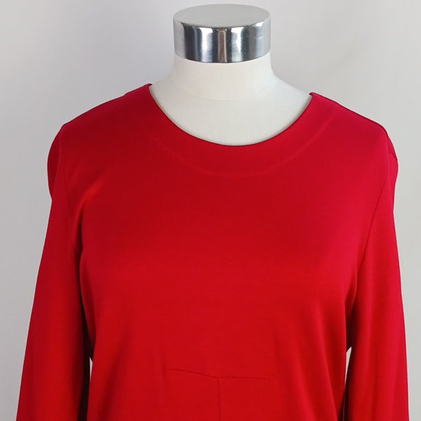 Miu Miu Red Ruffle Bottom Drop Waist Long Sleeve Dress