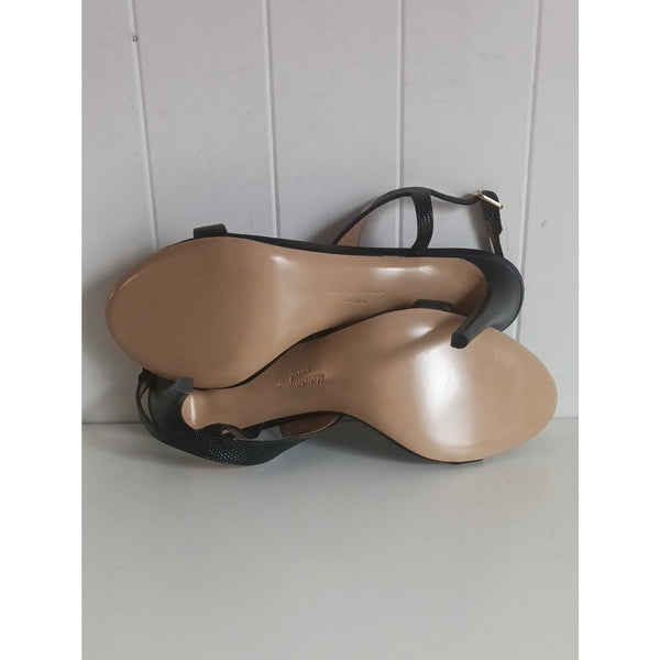 SALVATORE FERRAGAMO NEW BLK W SNAKESQ ANKLE STRAP SANDALS