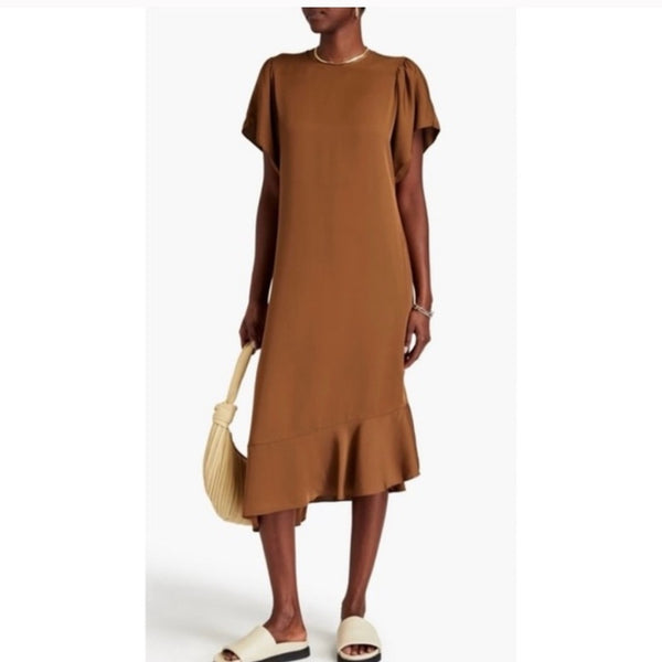 Theory Brown Silk Flutter Sleeve Dress
