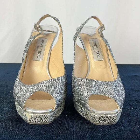 Jimmy Choo Silver Sparkly Stiletto Platform