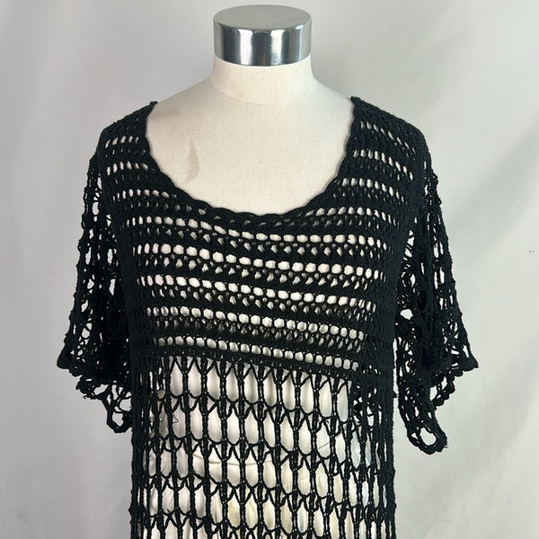 Free People Nwt Black Crochet Sheer Long Dress