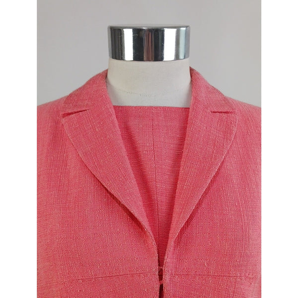 VALENTINO VTG RAW SILK CORAL ZIP FRONT / JACKET DRESS