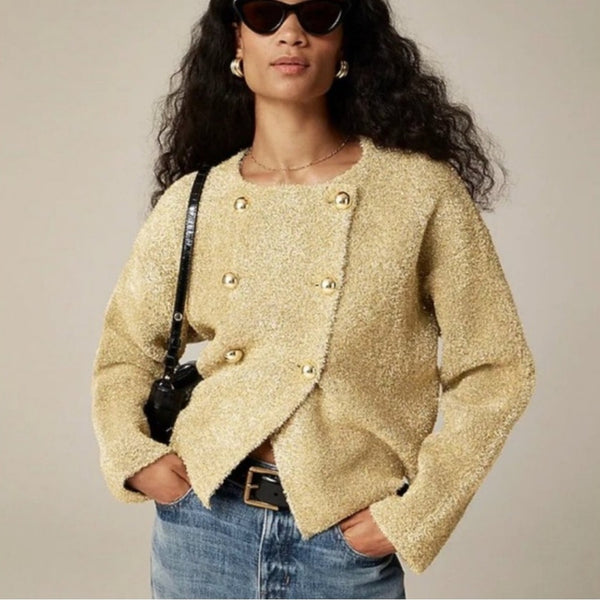 J. Crew Gold Fuzzy Double Breasted Women's Jacket