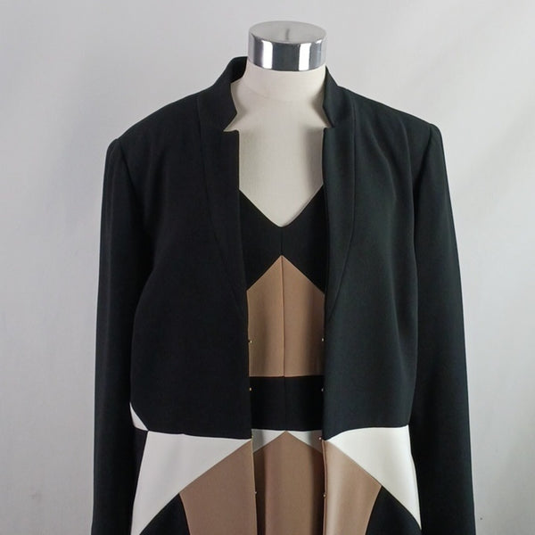 Per Se Black and Tan Long Sleeve Sheath Dress With Jacket
