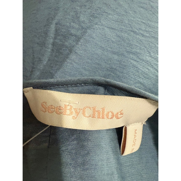SEE BY CHLOE BLUE TIE WAIST LAYERED TOP