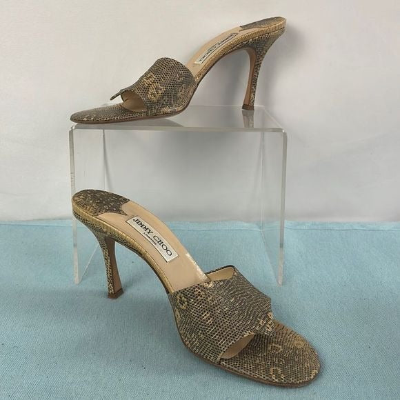 Jimmy Choo Tan Snake Heeled Mules