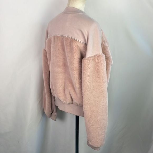 NWT Grey State Pink Faux Fur Bomber