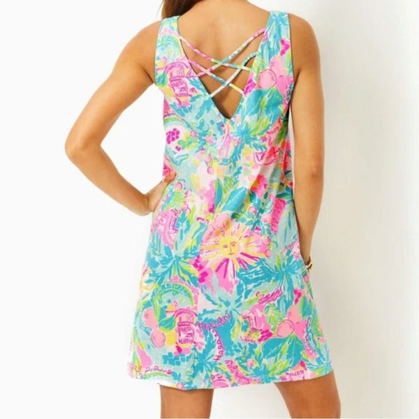 Lilly Pulitzer Bleu Print Dress Cross Back NWT Dress.