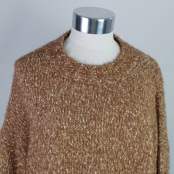 Base Brown Tweed Mock Neck Knit Sweater