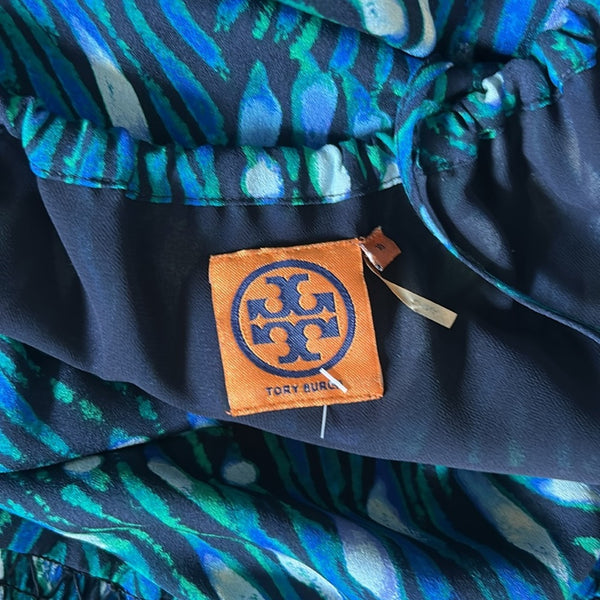 Tory Burch Blue Green Print Halter Maxi Dress