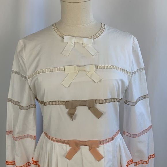 Fendi White Dress With Multi Ribbon Detail and Flare Fit