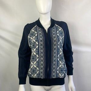 St John Blue Print Silk Zip Jacket