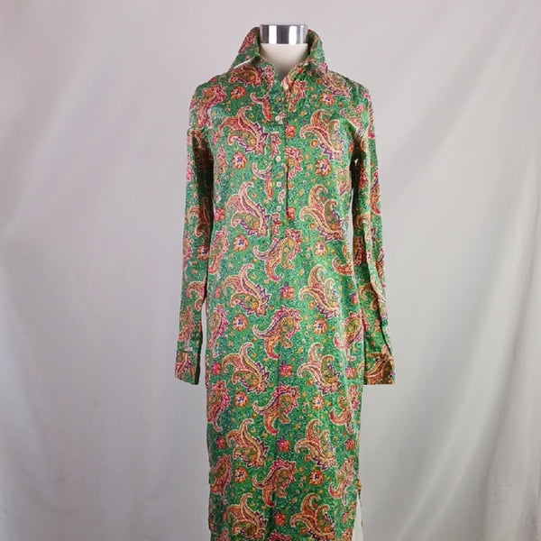 Ralph Lauren Green Paisley Long Sleeve Shirt Dress.