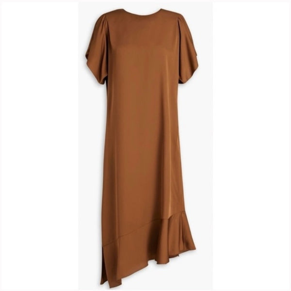 Theory Brown Silk Flutter Sleeve Dress