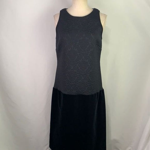 Space Style Concept black textured with velvet drop waist midi dress