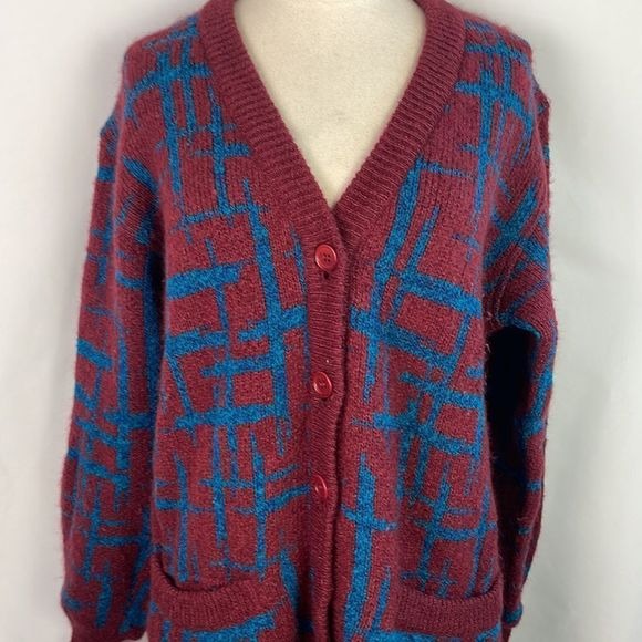 Missoni Vintage Wine Blue Plaid 80’s Cardigan
