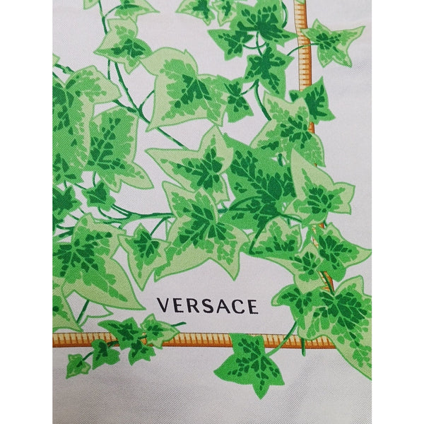 VERSACE VINTAGE GOLD  Green Leaves Print Scarf
