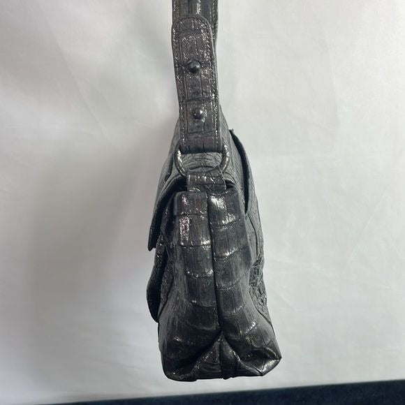 Nancy Gonzalez Gun Metal Crocodile Satchel Bag