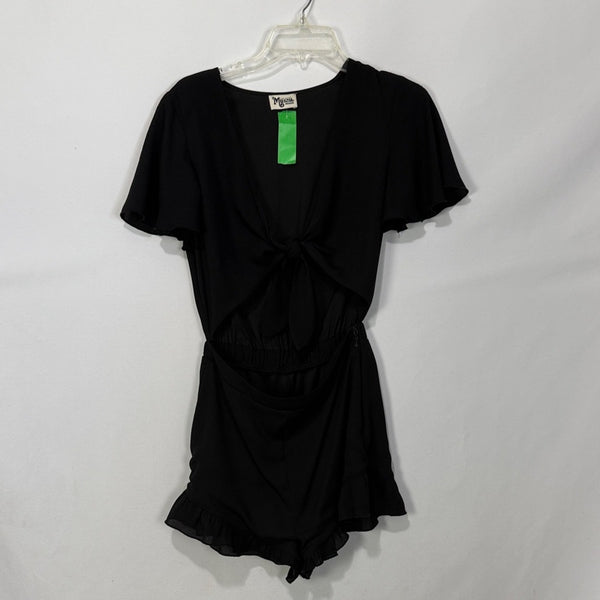 Mumu  Black Ruffle, Trim, Tie, Front Romper