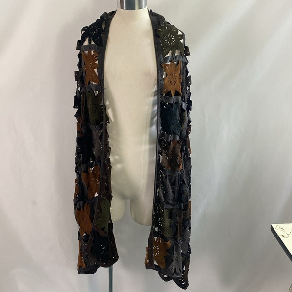 Suede and Leather Brown Multicolor Cut Out Shawl