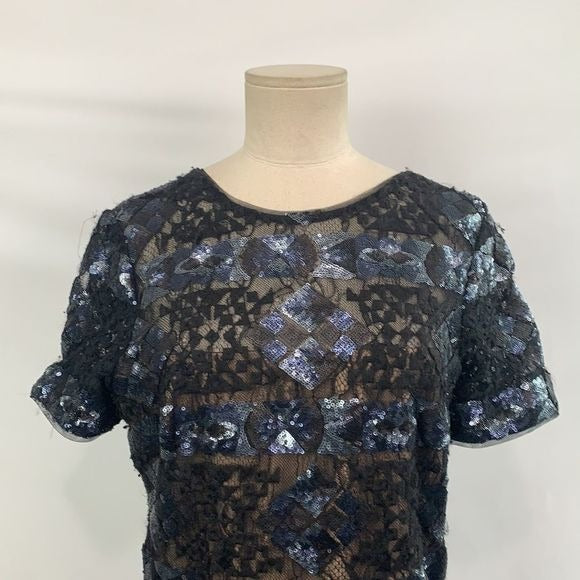 BCBGMaxAzria NWT gunmetal sequined print dress