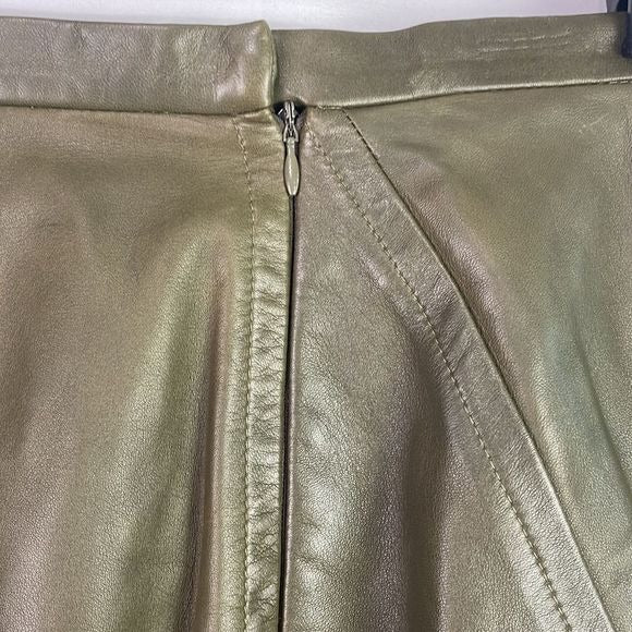 Oscar De La Renta Olive Lamb Leather Vintage Pencil Skirt