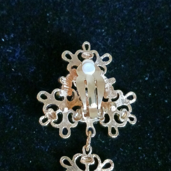 Jose Barrera 80"s Gold Tone And Crystal Earrings.