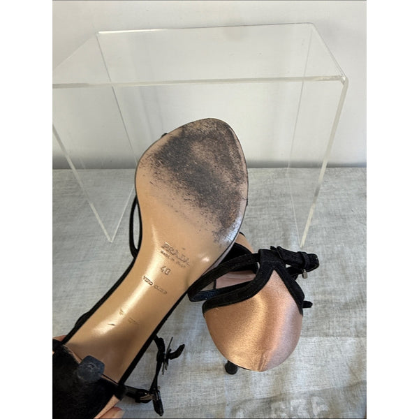 PRADA PINK AND BLACK WITH FLOWER HEEL SANDALS