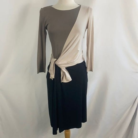 Paule Ka Tan Cream Black Tie Front Knit Dress