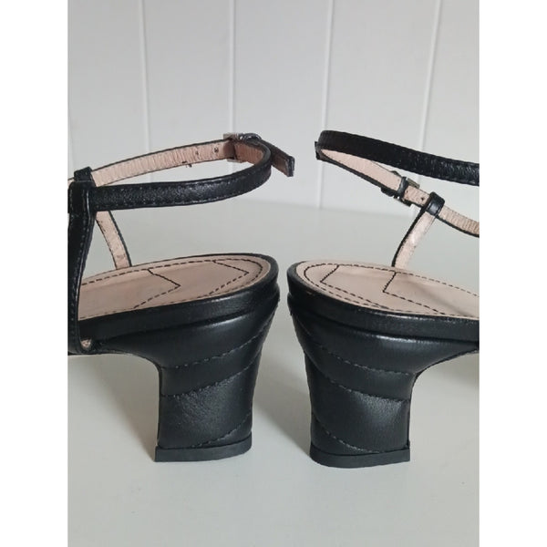 GUCCI DOUBLE G LOGO TWEED T'- STRAP PUMPS SANDALS.