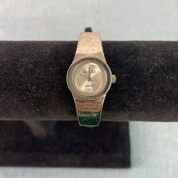 Gucci Small Silver Round Face w Black Strap Watch