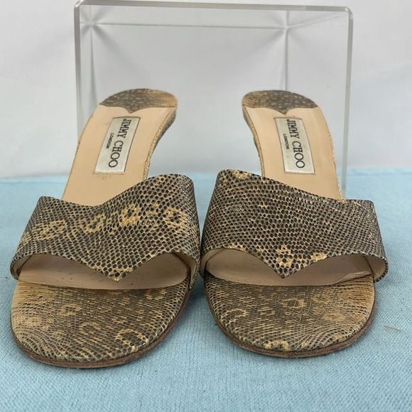 Jimmy Choo Tan Snake Heeled Mules