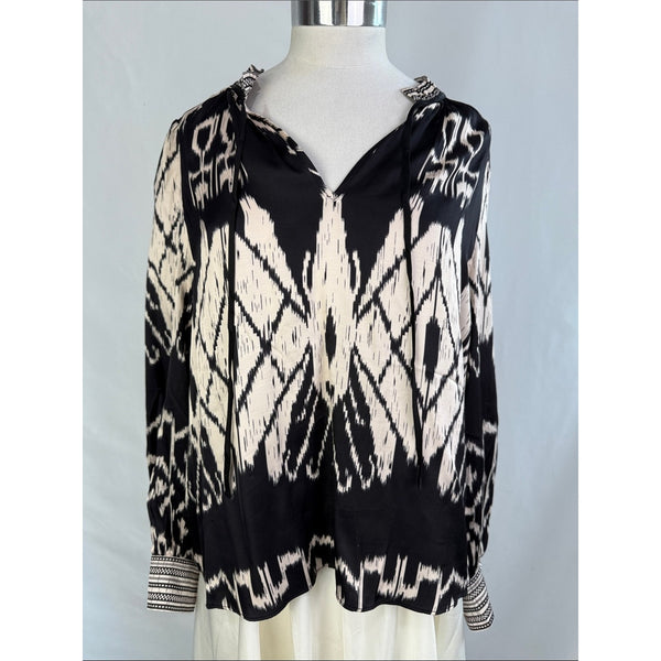 CABALLERO BLACK PRINT TIE NECK TUNIC