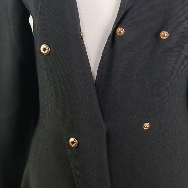 Aleeza Black Double-Breasted Dress with Gold Buttons.