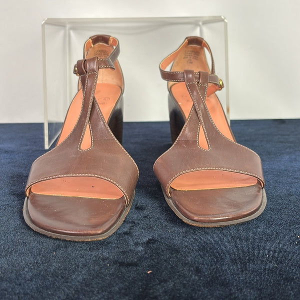 Joan and David Brown Vintage T Strap Shaped Wedges