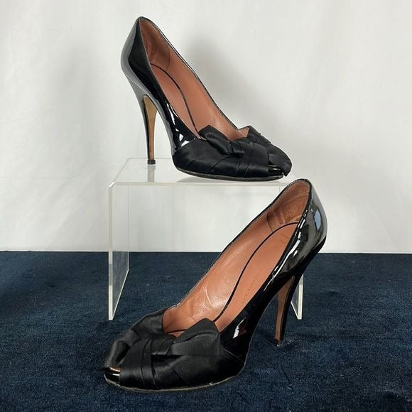 Giuseppe Zanotti Black Satin Peep Toe Pumps