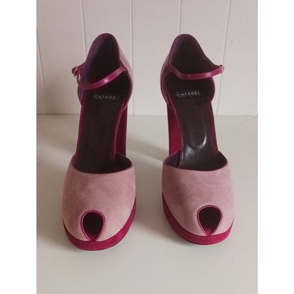 CASADEI PINK SUEDE MARY JANE BLOCK HEEL SHOES