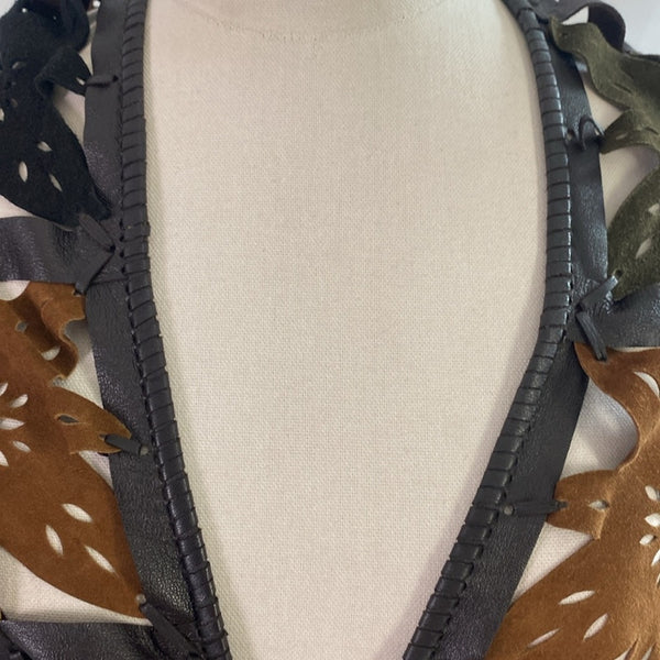 Suede and Leather Brown Multicolor Cut Out Shawl
