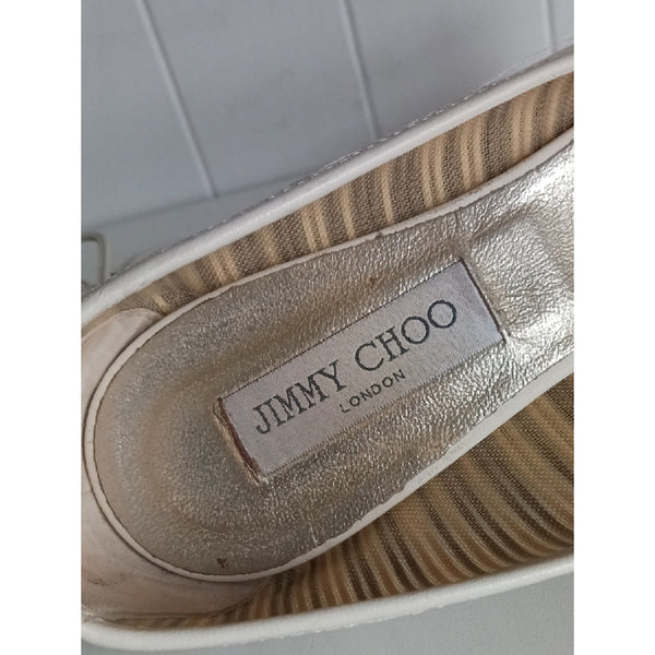 JIMMY CHOO  BLK CR STRIPED BALLET FLATS.