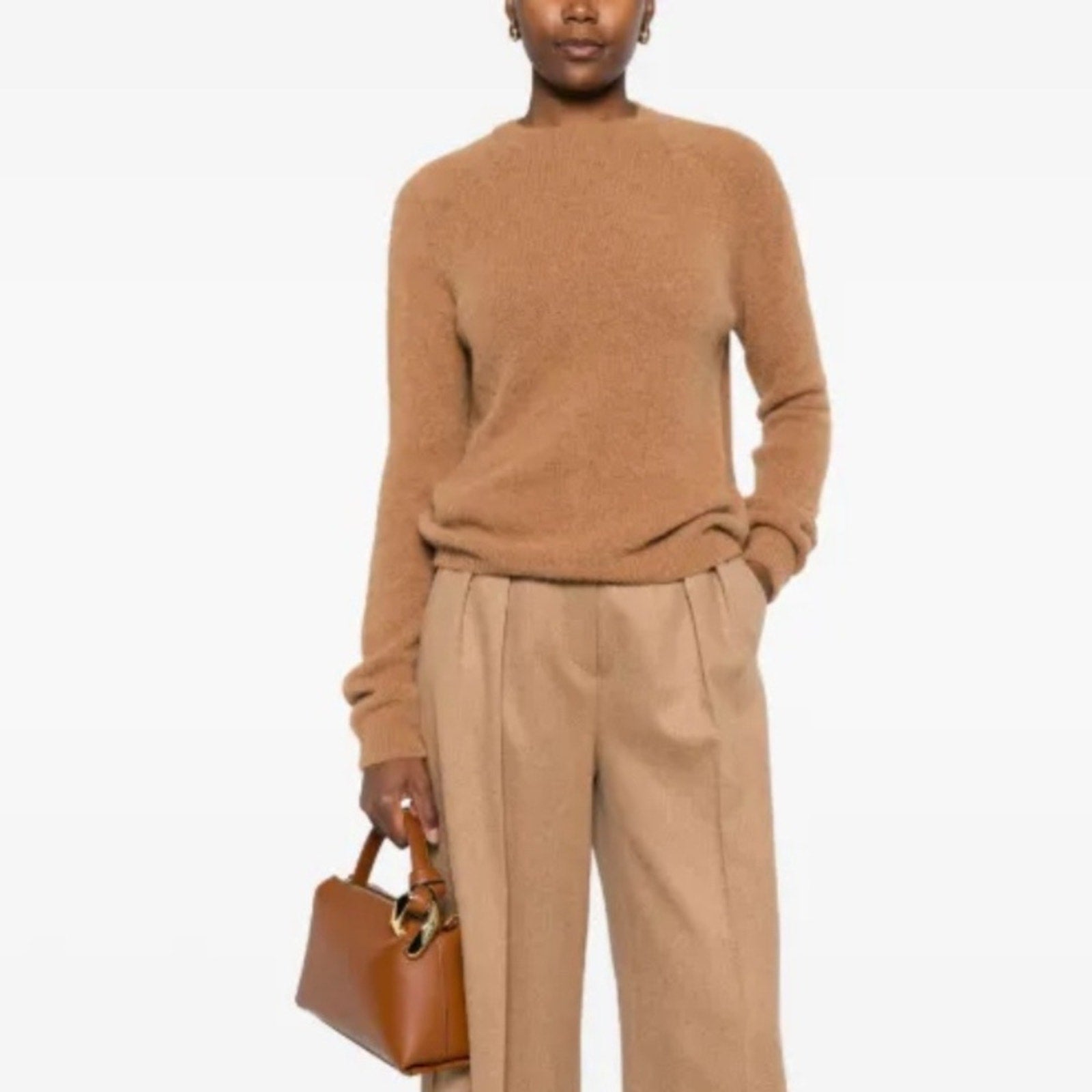 Base Brown Tweed Mock Neck Knit Sweater