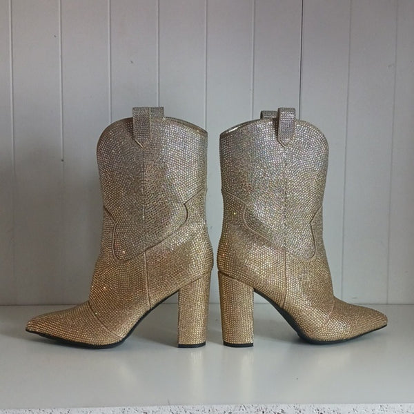Daniel Diamond Gold Glitter Cowboy Boots.
